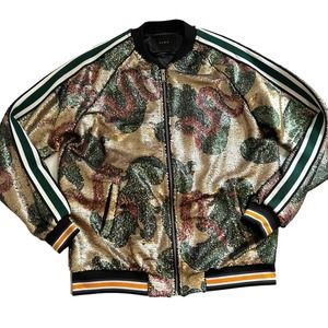 Zara Mens Camo Snake Sequins Bomber Jacket XL